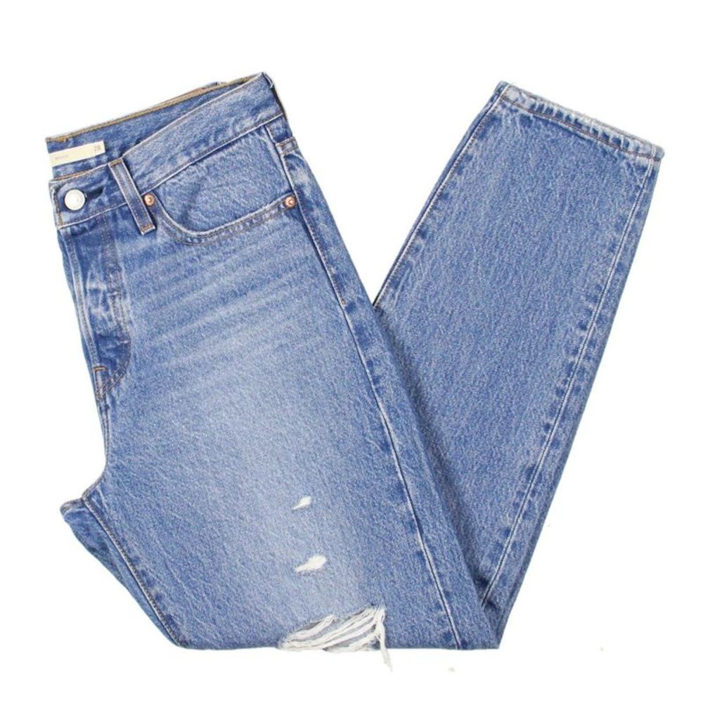 Levi's Womens Wedgie Icon Blue Distressed Button Fly Tapered Leg Jeans NWT